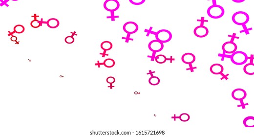 Light Purple, Pink vector backdrop with woman's power symbols. Abstract illustration with a depiction of women's power. Background for ui designers.