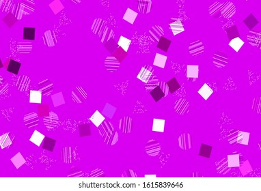 Light Purple, Pink vector backdrop with lines, circles, rhombus. Decorative design in abstract style with lines, dots, cubes. Pattern for websites.