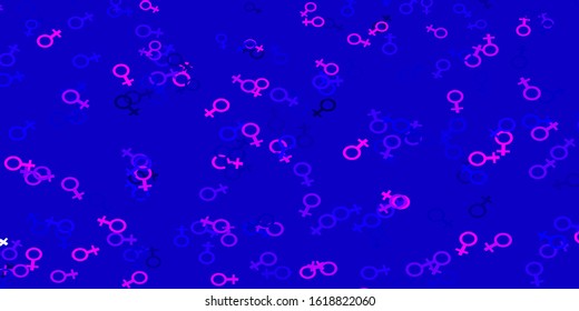 Light Purple, Pink vector backdrop with woman's power symbols. Colorful feminism symbols with a gradient in modern style. Background for cell phones.