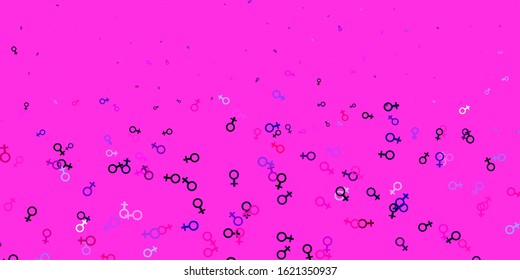 Light Purple, Pink vector backdrop with woman's power symbols. Colorful feminism symbols with a gradient in modern style. Background for International Women’s Day.