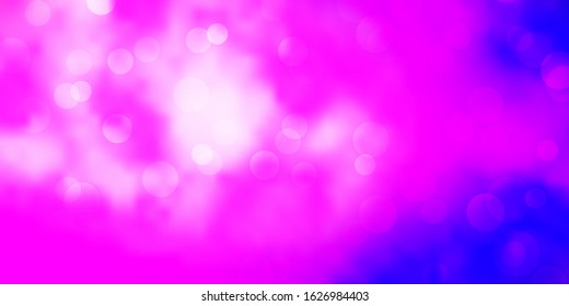 Light Purple, Pink vector backdrop with dots. Modern abstract illustration with colorful circle shapes. Pattern for wallpapers, curtains.