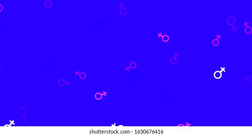 Light Purple, Pink vector backdrop with woman's power symbols. Colorful illustration with gradient feminism shapes. Design for International Women’s Day.