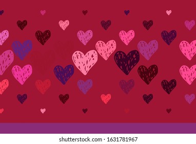 Light Purple, Pink vector backdrop with sweet hearts. Beautiful abstract hearts on colorful gradient background. Pattern for valentine's ad, booklets.