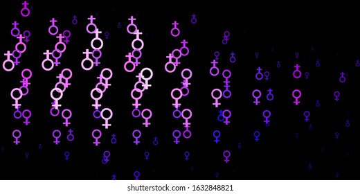 Light Purple, Pink vector backdrop with woman's power symbols. Illustration with signs of women's strength and power. Elegant design for wallpapers.