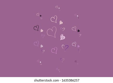 Light Purple, Pink vector backdrop with sweet hearts. Beautiful abstract hearts on colorful gradient background. Design for celebrating of Valentine Day.
