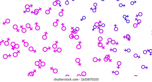 Light Purple, Pink vector backdrop with woman's power symbols. Simple design in abstract style with women’s rights activism. Elegant design for wallpapers.