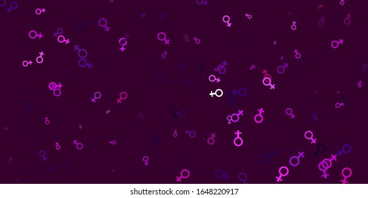 Light Purple, Pink vector backdrop with woman's power symbols. Colorful feminism symbols with a gradient in modern style. Elegant design for wallpapers.