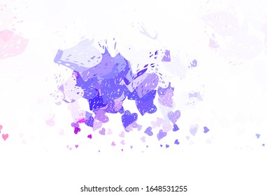 Light Purple, Pink vector backdrop with sweet hearts. Decorative design with hearts in simple style . Design for celebrating of Valentine Day.