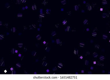 Leicht violett, rosafarbene Vektorillustration mit Linien, Kreisen, Rhombus. Dekoratives Design im abstrakten Stil mit Linien, Punkten, Würfeln. Vorlage für Bildschirmhintergründe.