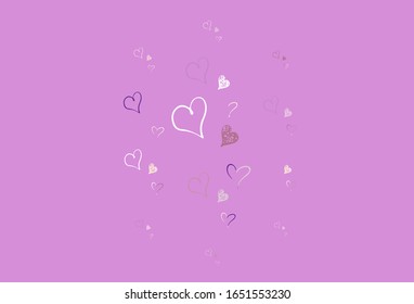 Púrpura clara, fondo vector rosado con corazones dulces. Hermosos corazones abstractos sobre fondo de gradiente colorido. Diseño para celebrar San Valentín.