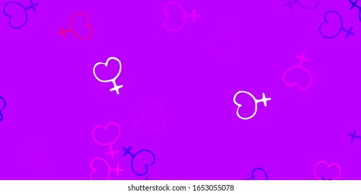 Light Purple, Pink vector backdrop with woman's power symbols. Colorful illustration with gradient feminism shapes. Elegant design for wallpapers.