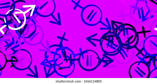 Hellviolett, rosafarbene Vektorillustration mit Frauensymbolen. Farbige Illustration mit Farbverlauf-Feminismus Formen. Hintergrund für den Internationalen Frauentag.