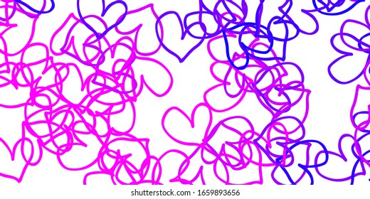 Light Purple, Pink vector backdrop with sweet hearts. Glitter abstract illustration with colorful hearts in romantic style. Template for Valentine's greeting postcards.