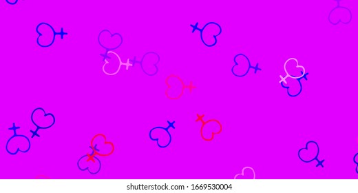 Light Purple, Pink vector backdrop with woman's power symbols. Illustration with signs of women's strength and power. Design for International Women’s Day.