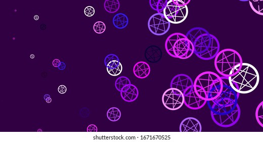 Light Purple, Pink vector backdrop with mystery symbols. Retro design in abstract style with witchcraft forms. Simple design for occult depiction.
