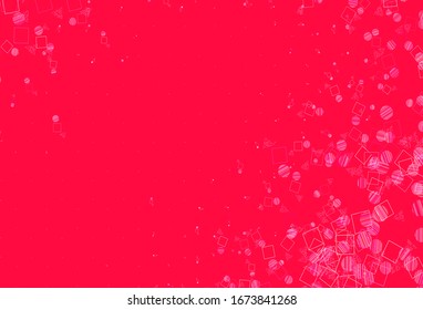Púrpura clara, fondo vector rosa con líneas, círculos, rhombus. Ilustración abstracta brillante con esferas, cuadrados, líneas. Patrón para comerciales.