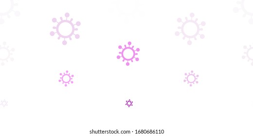 Hellviolett, rosafarbene Vektorillustration mit Virussymbolen. Farbige Farbverlauf-Krankheitssymbole im einfachen abstrakten Stil. Design für Warnhinweise auf biologische Gefahren.
