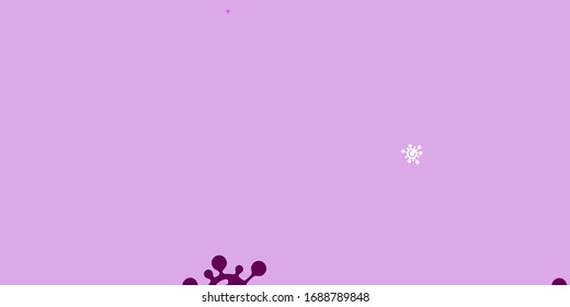 Fondo vector claro púrpura y rosa con símbolos de virus. Ilustración abstracta con formas de degradado biológico. Mejor diseño para eventos de cuarentena.