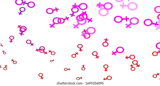 Light Purple, Pink vector backdrop with woman's power symbols. Colorful feminism symbols with a gradient in modern style. Elegant background for websites.