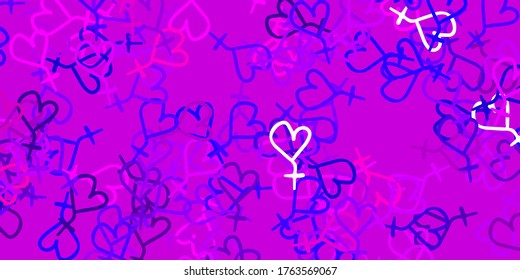 Light Purple, Pink vector backdrop with woman's power symbols. Colorful feminism symbols with a gradient in modern style. Design for International Women’s Day.