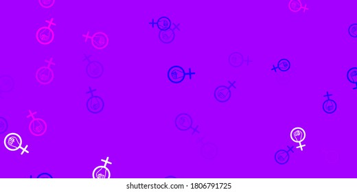 Light Purple, Pink vector backdrop with woman's power symbols. Abstract illustration with a depiction of women's power. Design for International Women’s Day.