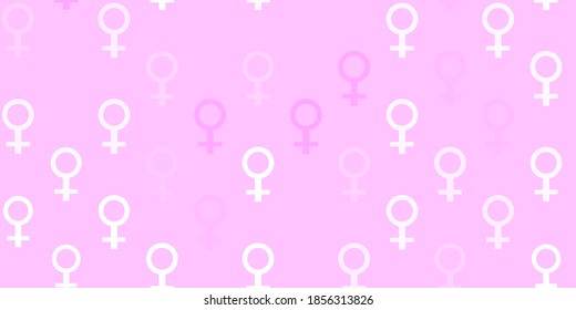Light Purple, Pink vector backdrop with women power symbols. Illustration with signs of women strength and power. Best design to show the power of women.