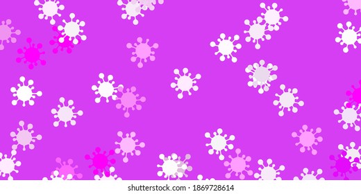 Light purple, pink vector backdrop with virus symbols. Smart illustration with covid signs in decorative style. Best design for quarantine events.