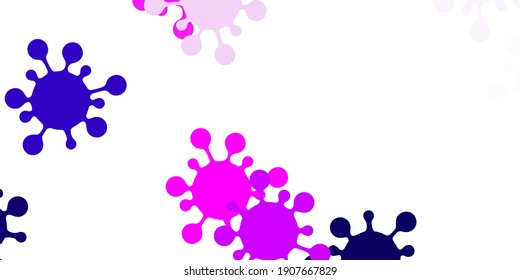 Light purple, pink vector backdrop with virus symbols. Abstract illustration with biological gradient shapes. Wallpaper for health protection.