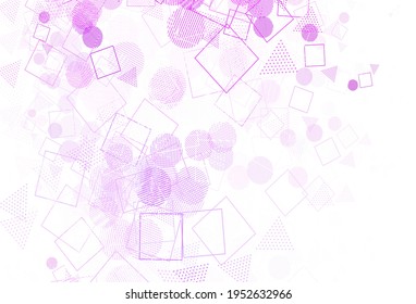 Leicht violett, rosafarbene Vektorhintergrund mit Linien, Kreisen, Rhombus. Abstrakte Illustration mit bunten Punkten, Linien, Würfeln. Kluges Design für Ihre Werbung.