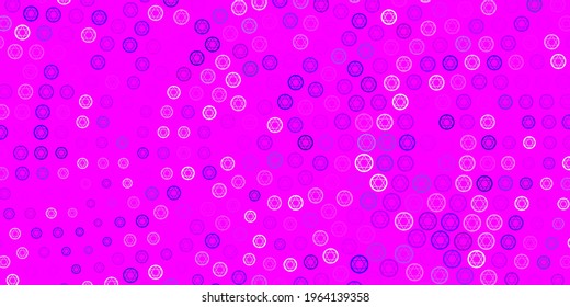 Hellviolett, rosafarbene Vektorhintergrund mit geheimnisvollen Symbolen. Retro-Design in abstraktem Stil mit Hexerei-Formen. Hintergrund für esoterische, mystische Designs.