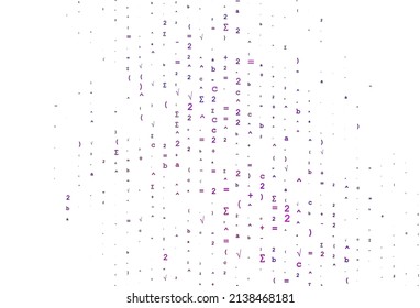 Púrpura claro, fondo vector rosa con elementos álgebra. Ilustración con símbolos numéricos en una plantilla abstracta. Diseño inteligente para tu promoción universitaria.