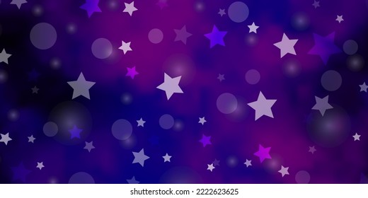 Light Purple, Pink vector backdrop with circles, stars. Abstract illustration with colorful spots, stars. Design for textile, fabric, wallpapers.