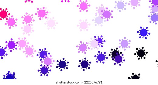 Fondo vector claro púrpura y rosa con símbolos de virus. Ilustración inteligente con signos cómodos en estilo decorativo. Mejor diseño para eventos de cuarentena.