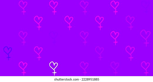 Light Purple, Pink vector backdrop with women power symbols. Colorful illustration with gradient feminism shapes. Background for International Women Day.