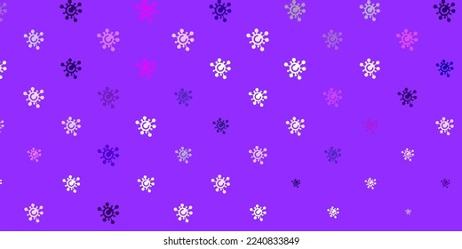 Púrpura claro, fondo vector rosa con símbolos de virus. Diseño simple en estilo abstracto con formas de infección. Mejor diseño para eventos de cuarentena.