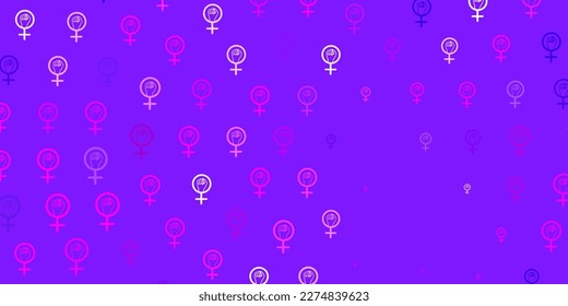 Light Purple, Pink vector backdrop with women power symbols. Colorful feminism symbols with a gradient in modern style. Simple design for your web site.