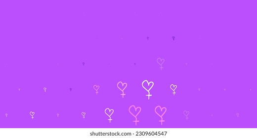 Light Purple, Pink vector backdrop with women power symbols. Colorful illustration with gradient feminism shapes. Background for International Women Day.