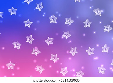 Light Purple, Pink vector backdrop with small and big stars. Shining colored illustration with stars. Pattern for astrology websites.