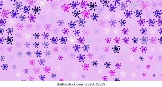 Light Purple, Pink vector backdrop with virus symbols. Abstract illustration with biological gradient shapes. Design for biohazard warning.
