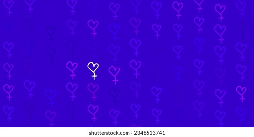 Light Purple, Pink vector backdrop with women power symbols. Colorful illustration with gradient feminism shapes. Simple design for your web site.