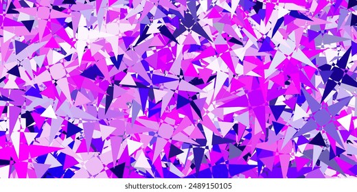 Hellviolette, rosa Vektorgrafik-Kulisse mit Dreiecken, Linien. Prächtige abstrakte Illustration mit dreieckigen Formen, Formen. Muster für Bildschirmhintergrund.