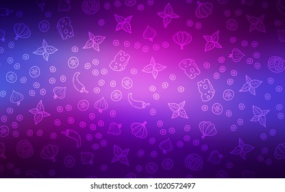 Light Purple, Pink vector background with tasty food. Fast Food on blurred abstract background with colorful gradient. Doodle design for your business advert of cafes.