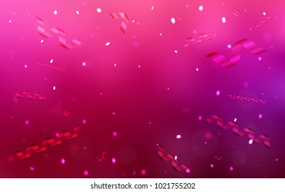Light Purple, Pink vector background with xmas confetti. Decorative shining illustration with ribbons on abstract template. The template can be used as a background for postcards.