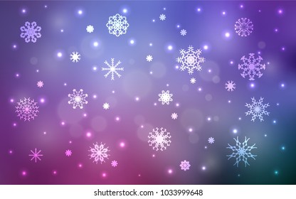 Light Purple, Pink vector background with xmas snowflakes. Modern geometrical abstract illustration with crystals of ice. The pattern can be used for new year leaflets.