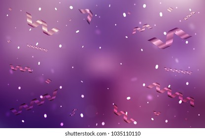 Light Purple, Pink vector background with xmas confetti. Glitter abstract illustration with colorful confetti, ribbons. Beautiful design for your business advert of anniversary.