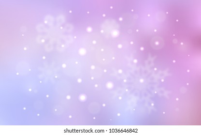 Light Purple, Pink vector background with xmas snowflakes. Modern geometrical abstract illustration with crystals of ice. The pattern can be used for new year ad, booklets.