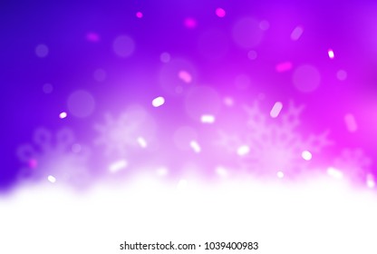 Light Purple, Pink vector background with xmas snowflakes. Snow on blurred abstract background with gradient. The pattern can be used for year new  websites.