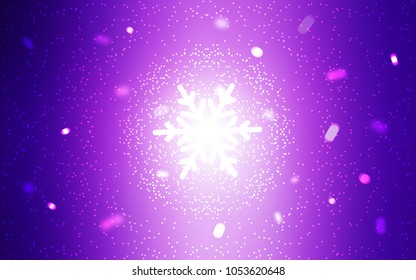 Light Purple, Pink vector background with xmas snowflakes. Blurred decorative design in xmas style with snow. The pattern can be used for new year leaflets.