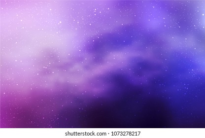 Light Purple, Pink vector background with galaxy stars. Blurred decorative design in simple style with galaxy stars. Pattern for astronomy websites.