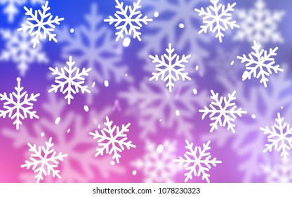 Light Purple, Pink vector background with xmas snowflakes. Modern geometrical abstract illustration with crystals of ice. New year design for your business advert.